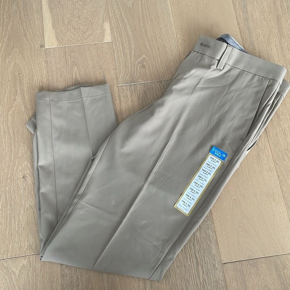 Haggar Men's Slim Fit Stretch Cool Pro 18 Tan Chino Dress Pants - Picture 2 of 8